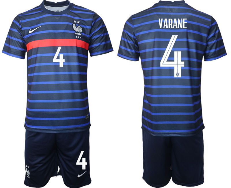 Men 2020-2021 European Cup France home blue #4 Soccer Jersey